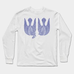 Couple of cute blue peace birds Long Sleeve T-Shirt